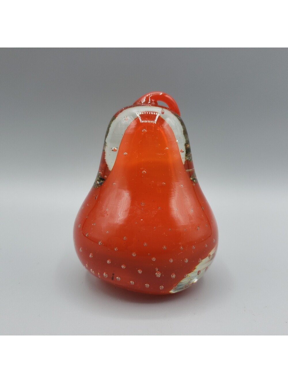 Art Glass Pear Paperweight Bullicante Controlled Bubbles Sommerso Red